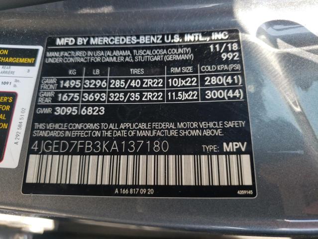 4JGED7FB3KA137180 2019 MERCEDES-BENZ GLE-CLASS, photo no. 12