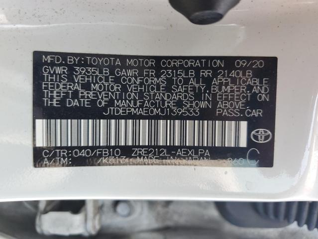 JTDEPMAE0MJ139533 | 2021 TOYOTA COROLLA LE