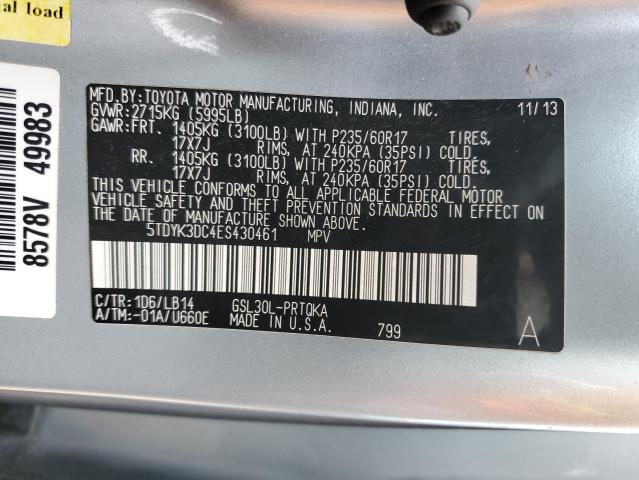 5TDYK3DC4ES430461 Toyota SIENNA XLE