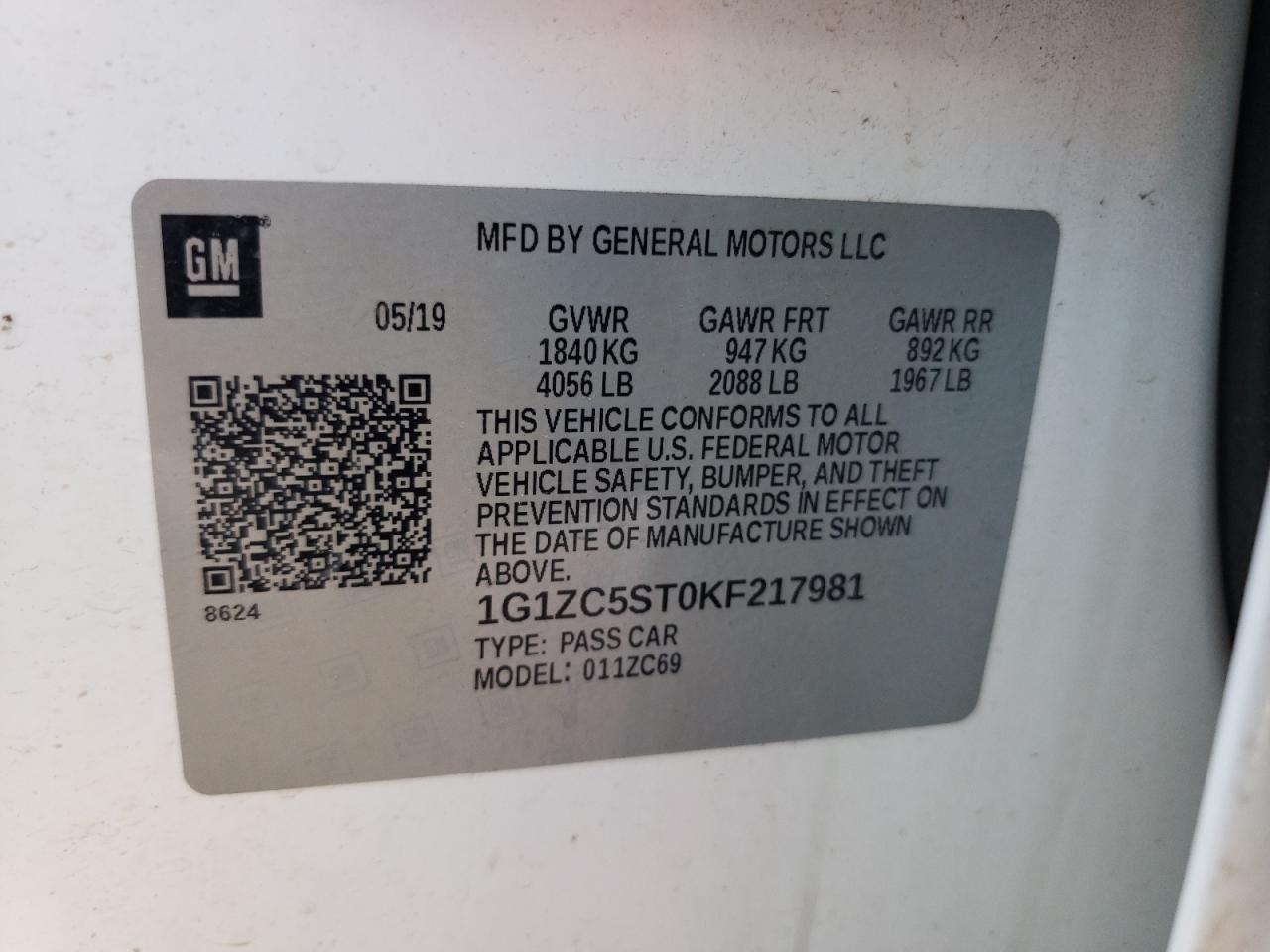 1G1ZC5ST0KF217981 CHEVROLET MALIBU 2019