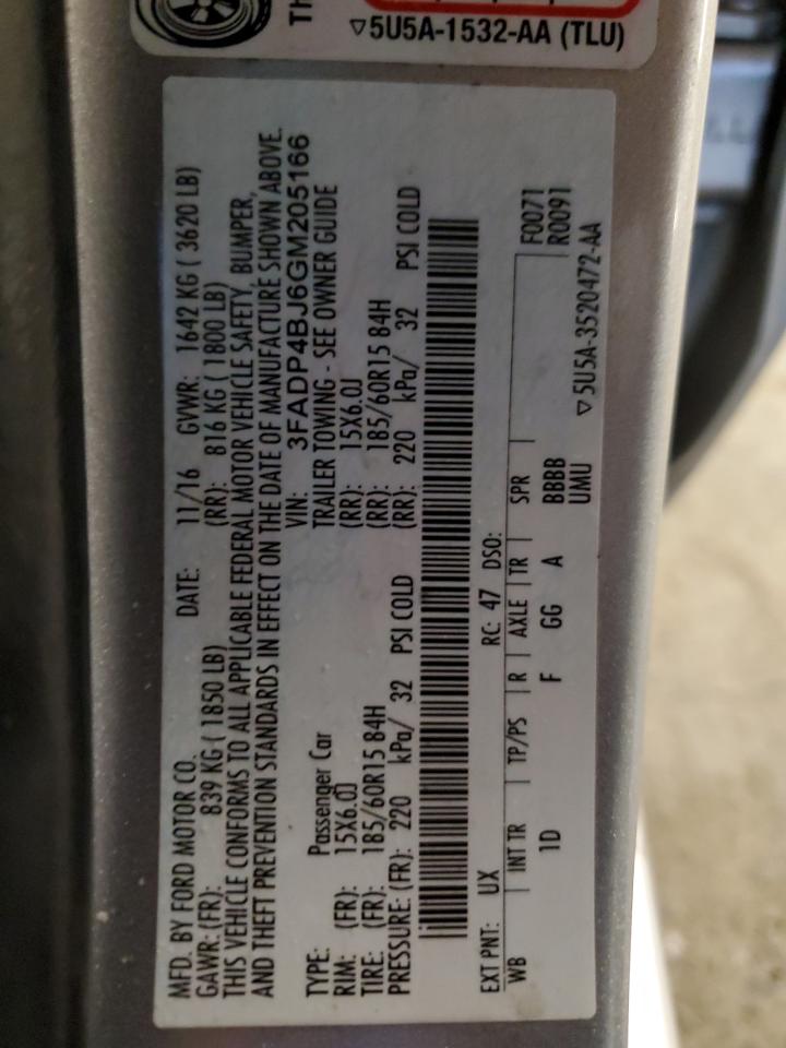 3FADP4BJ6GM205166 FORD FIESTA 2016