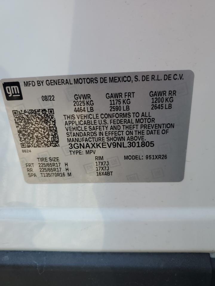 3GNAXKEV9NL301805 CHEVROLET EQUINOX 2022