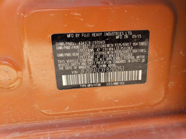 VIN: JF2GPADCXF8265251 Auction: COPART Lot: 61547033 Location: TX - SAN ANTONIO JF2GPADCXF8265251 SUBARU XV 2015 ORANGE Photo 13