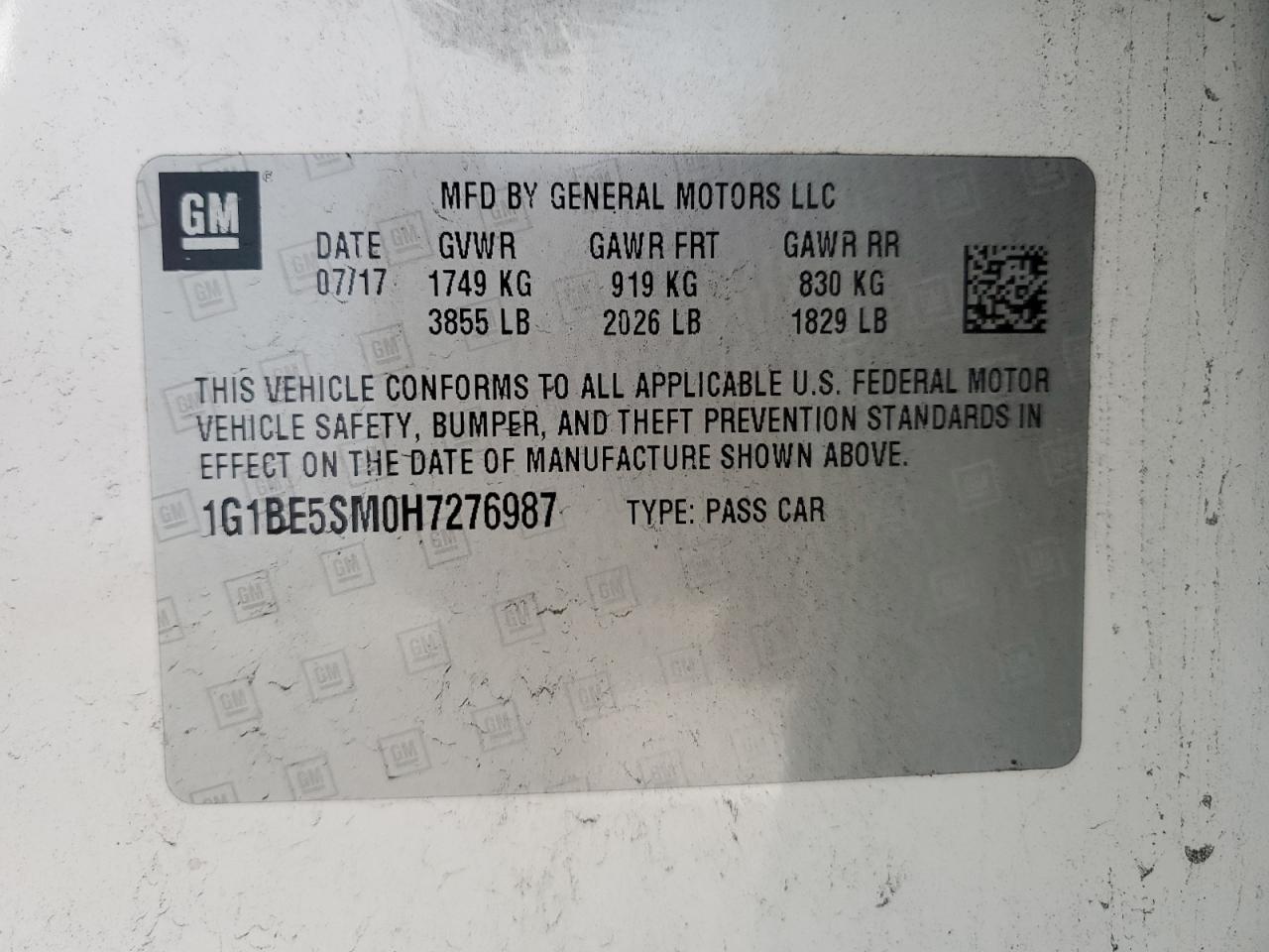 1G1BE5SM0H7276987 CHEVROLET CRUZE 2017