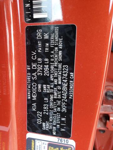 3KPF24AD8NE474323 KIA FORTE FE