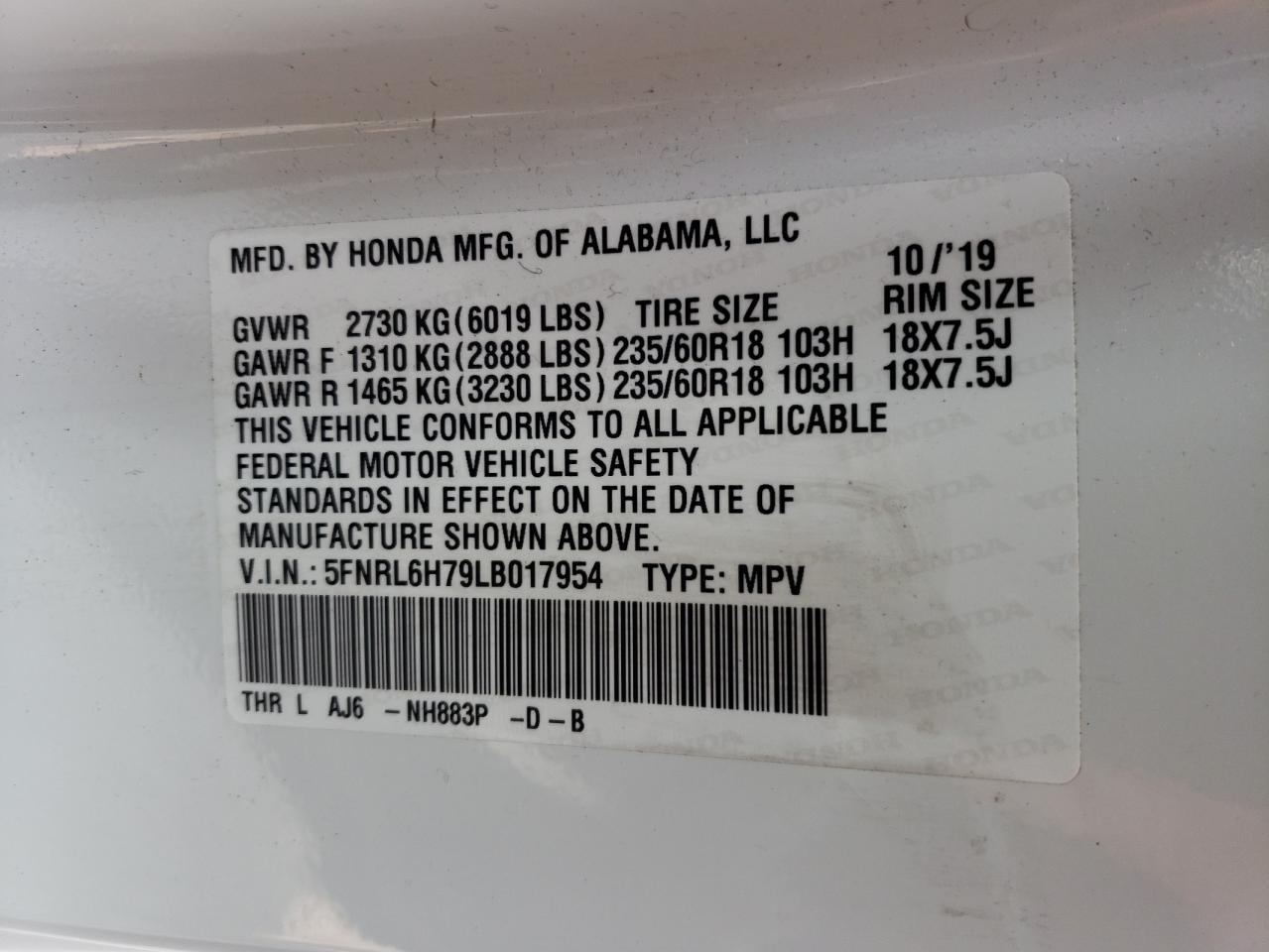 5FNRL6H79LB017954 HONDA All Models 2020