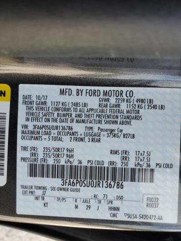 3FA6P0SU0JR136786 2018 FORD FUSION, photo no. 12