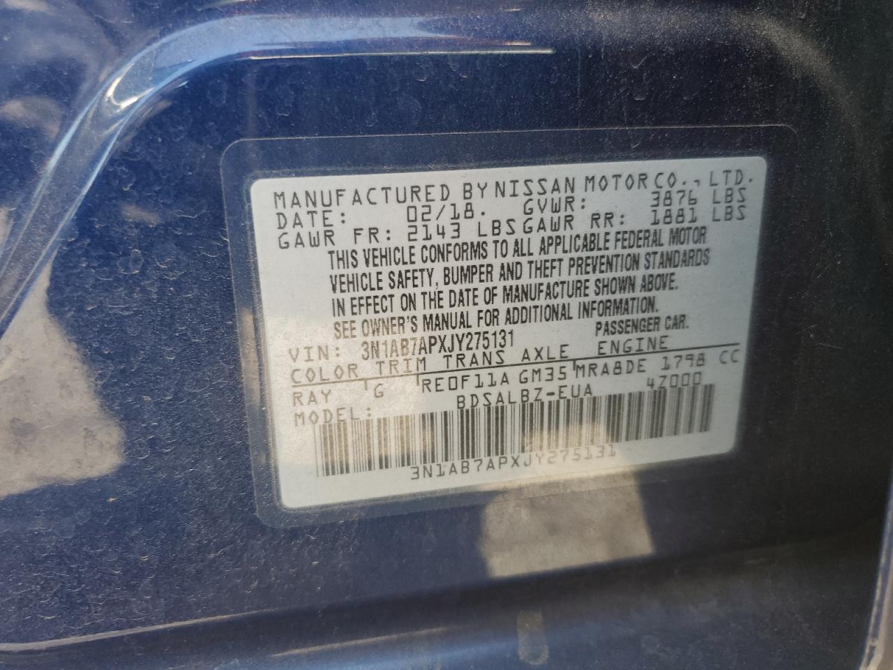 3N1AB7APXJY275131 NISSAN SENTRA 2018