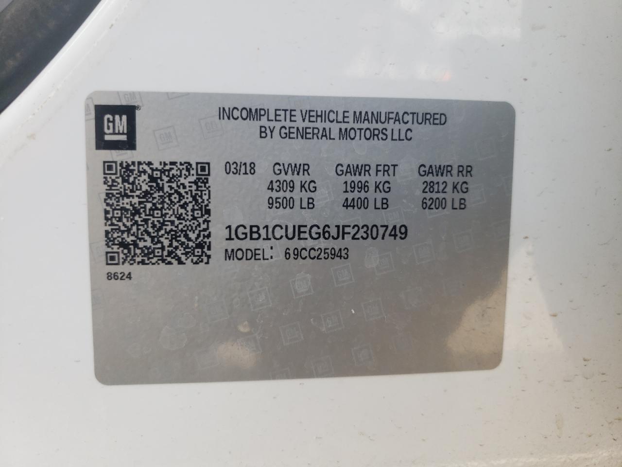1GB1CUEG6JF230749 CHEVROLET ALL Models 2018