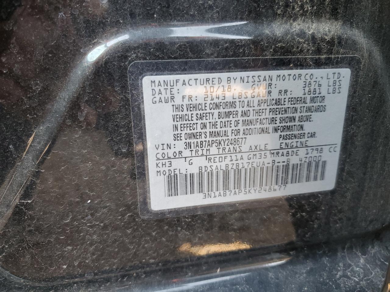3N1AB7AP5KY248677 NISSAN SENTRA 2019