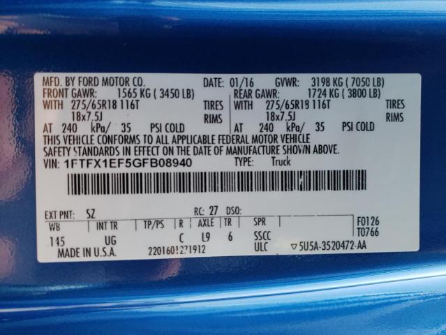 2016 FORD F150 FX4X4 1FTFX1EF5GFB08940