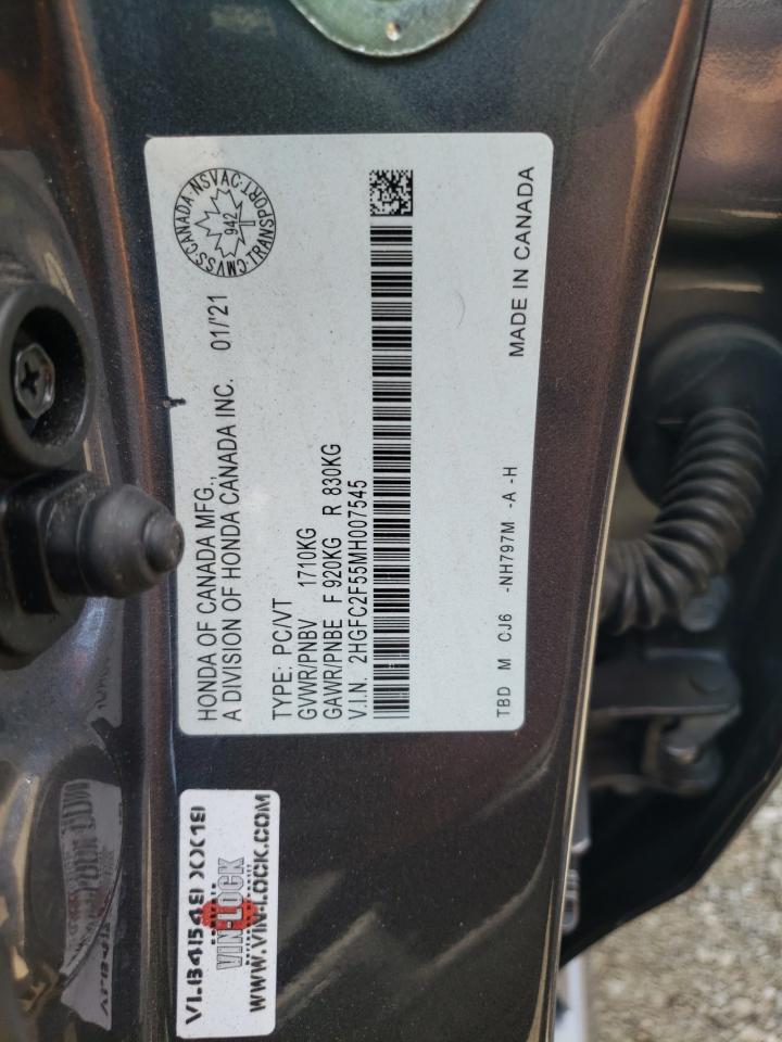 2HGFC2F55MH007545 HONDA CIVIC 2021