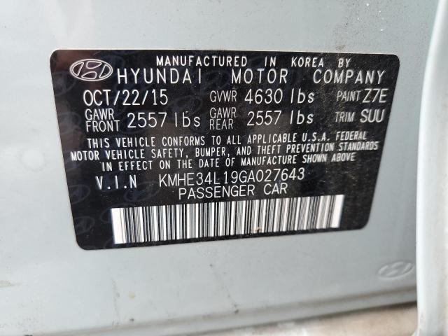 VIN: KMHE34L19GA027643 Auction: COPART Lot: 59899283 Location: NJ - SOMERVILLE KMHE34L19GA027643 HYUNDAI SONATA 2016 GRAY Photo 13