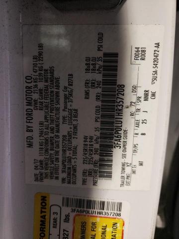 3FA6P0LU1HR357208 Ford Fusion Se Hybrid
