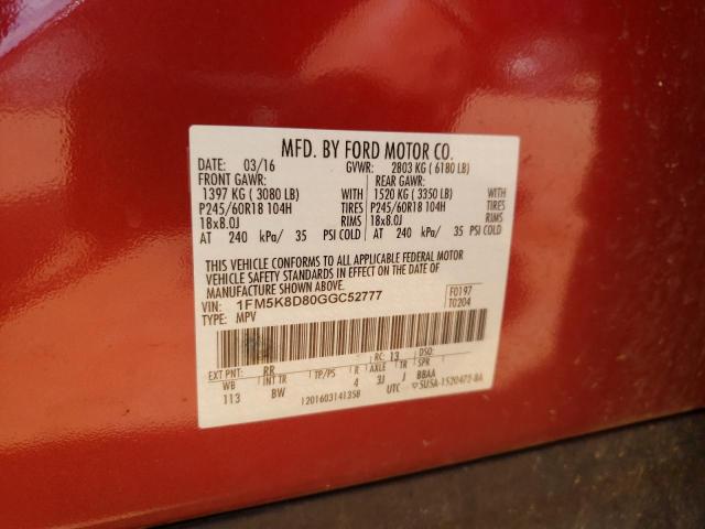 1FM5K8D80GGC52777 Ford EXPLORER XLT