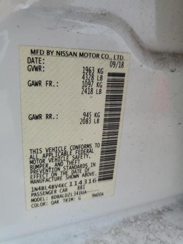 2019 NISSAN ALITMA 1N4BL4BV4KC114316