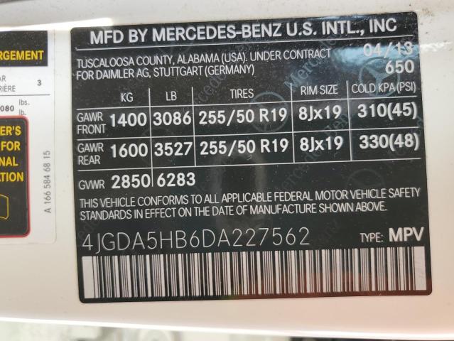 VIN 4JGDA5HB6DA227562 2013 Mercedes-Benz ML-Class, ... no.13