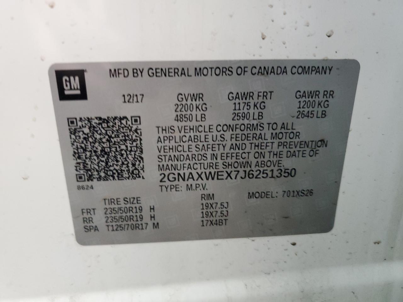 2GNAXWEX7J6251350 CHEVROLET EQUINOX 2018