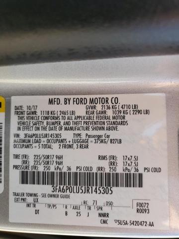 3FA6P0LU5JR145305 Ford Fusion Se Hybrid