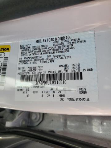 3FA6P0PU4JR110510 Ford Fusion Se Phev