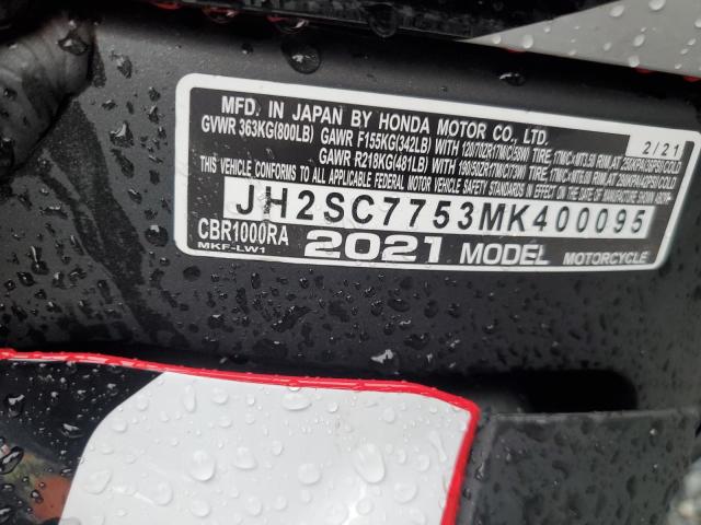 2021 HONDA CBR1000 RA JH2SC7753MK400095