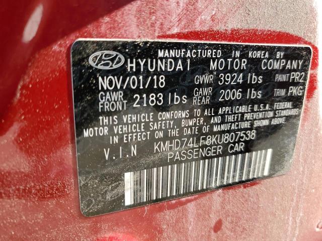 KMHD74LF8KU807538 Hyundai ELANTRA SE