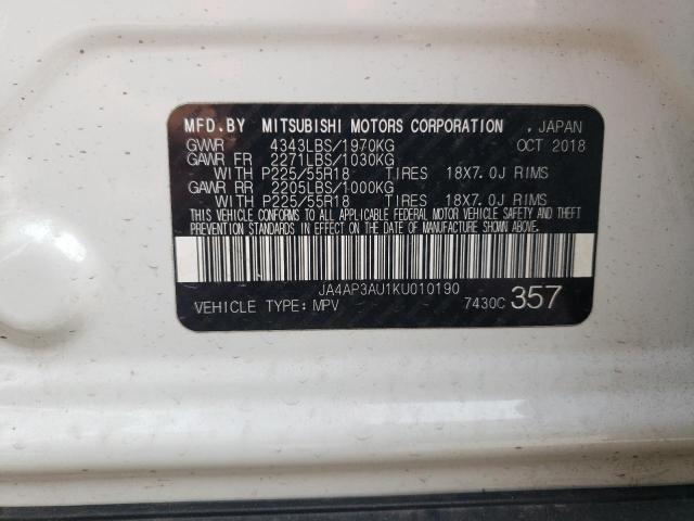 VIN JA4AP3AU1KU010190 2019 MITSUBISHI OUTLANDER no.13