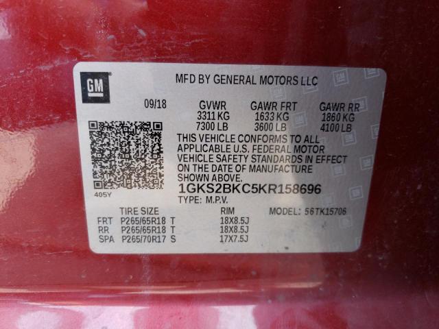 1GKS2BKC5KR158696 GMC YUKON SLT