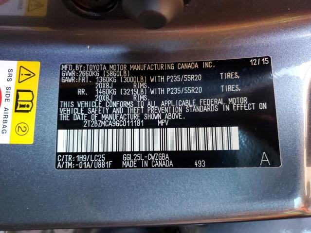 2016 LEXUS RX350 2T2BZMCA9GC011181