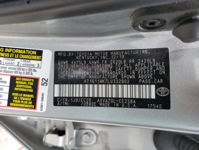 2020 Toyota Camry Se VIN: 4T1G11AK7LU332902 Lot: 58587943