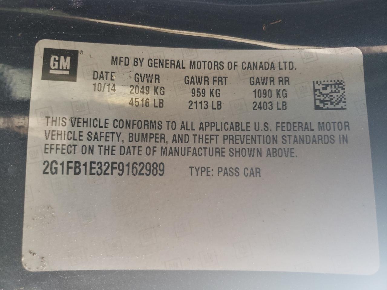 2G1FB1E32F9162989 2015 Chevrolet Camaro Ls