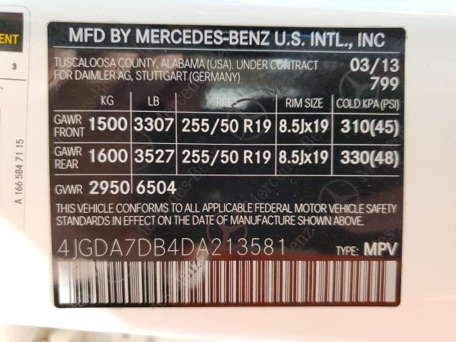 VIN 4JGDA7DB4DA213581 2013 Mercedes-Benz ML-Class, ... no.13