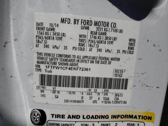 1FTFW1CF4EKF72361 Ford F150 Supercrew