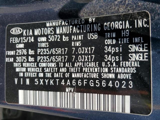 5XYKT4A66FG564023 KIA SORENTO LX