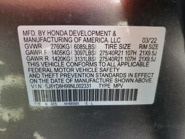 5J8YD8H99NL002331 Acura MDX TYPE S