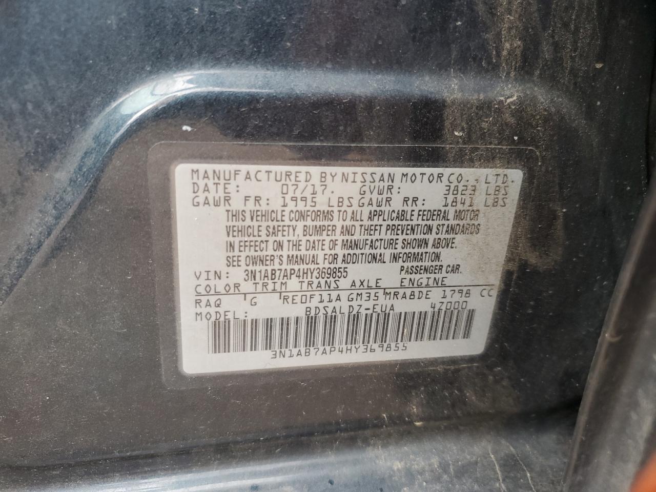 3N1AB7AP4HY369855 NISSAN SENTRA 2017