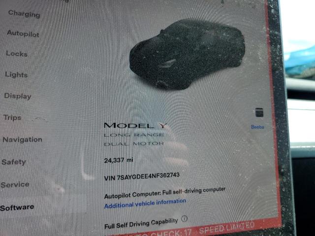 7SAYGDEE4NF362743 Tesla Model Y