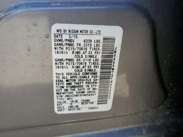 JN8AS5MT8FW656957 Nissan Rogue Select S