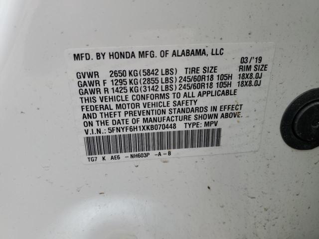 2019 Honda Pilot Lx VIN: 5FNYF6H1XKB070448 Lot: 61854353