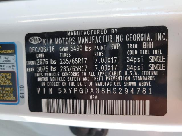 5XYPGDA38HG294781 KIA SORENTO LX
