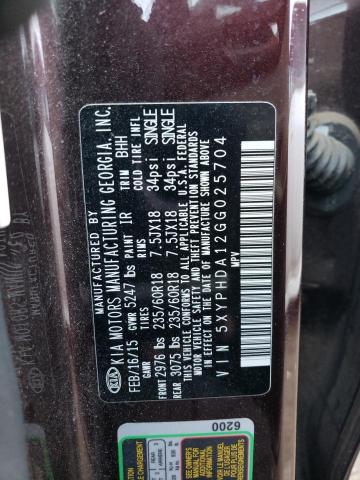 5XYPHDA12GG025704 KIA SORENTO EX