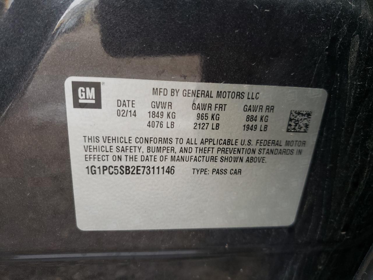 1G1PC5SB2E7311146 2014 Chevrolet Cruze Lt