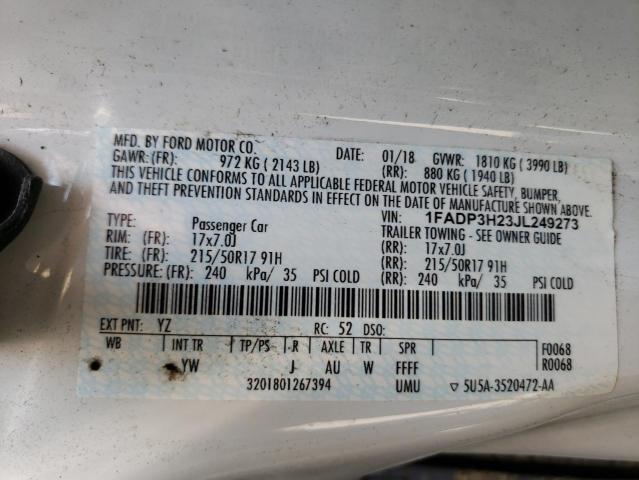1FADP3H23JL249273 Ford FOCUS SEL