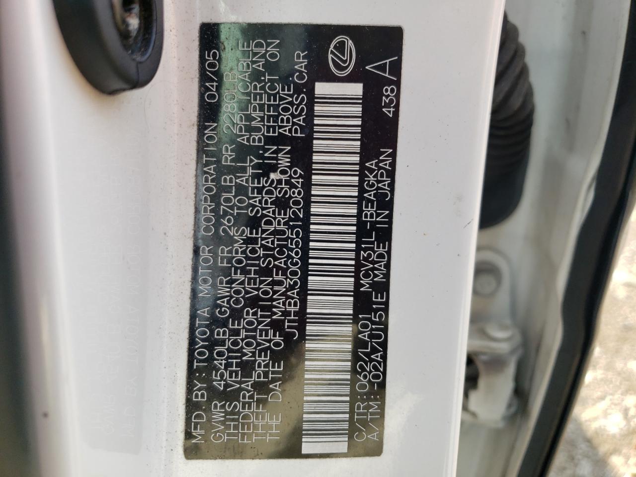 JTHBA30G655120849 2005 Lexus Es 330