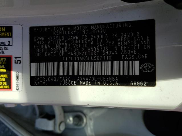 4T1C11AK6LU967110 Toyota Camry LE 12