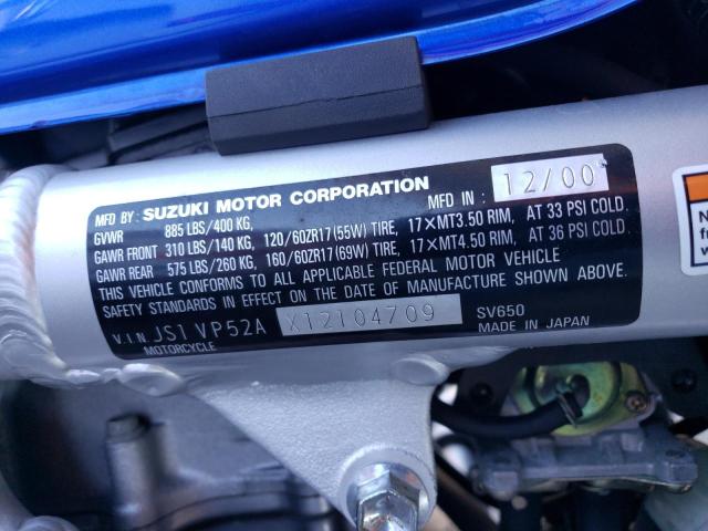2001 SUZUKI SV650 S JS1VP52AX12104709