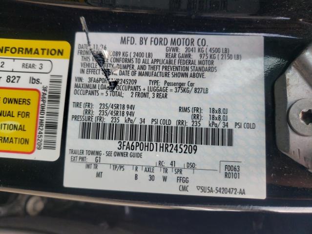 3FA6P0HD1HR245209 2017 FORD FUSION, photo no. 12