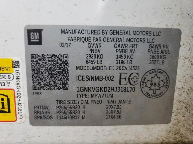 2017 CHEVROLET TRAVERSE L - 1GNKVGKD2HJ318170