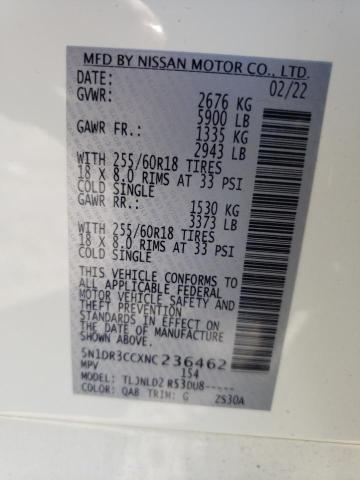 5N1DR3CCXNC236462 Nissan Pathfinder Sl
