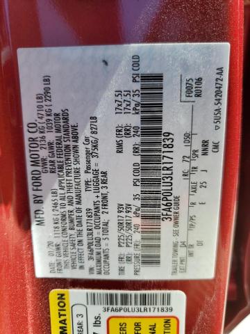 3FA6P0LU3LR171839 Ford FUSION SE